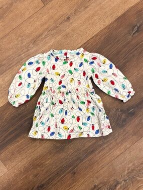 Ruffle Butts White Christmas Lights Onesie Dress Holiday Festive 3-6m